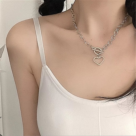 New Boho Heart Sterling Silver Chunky Chain Link Chocker Necklace - Picture 3 of 12